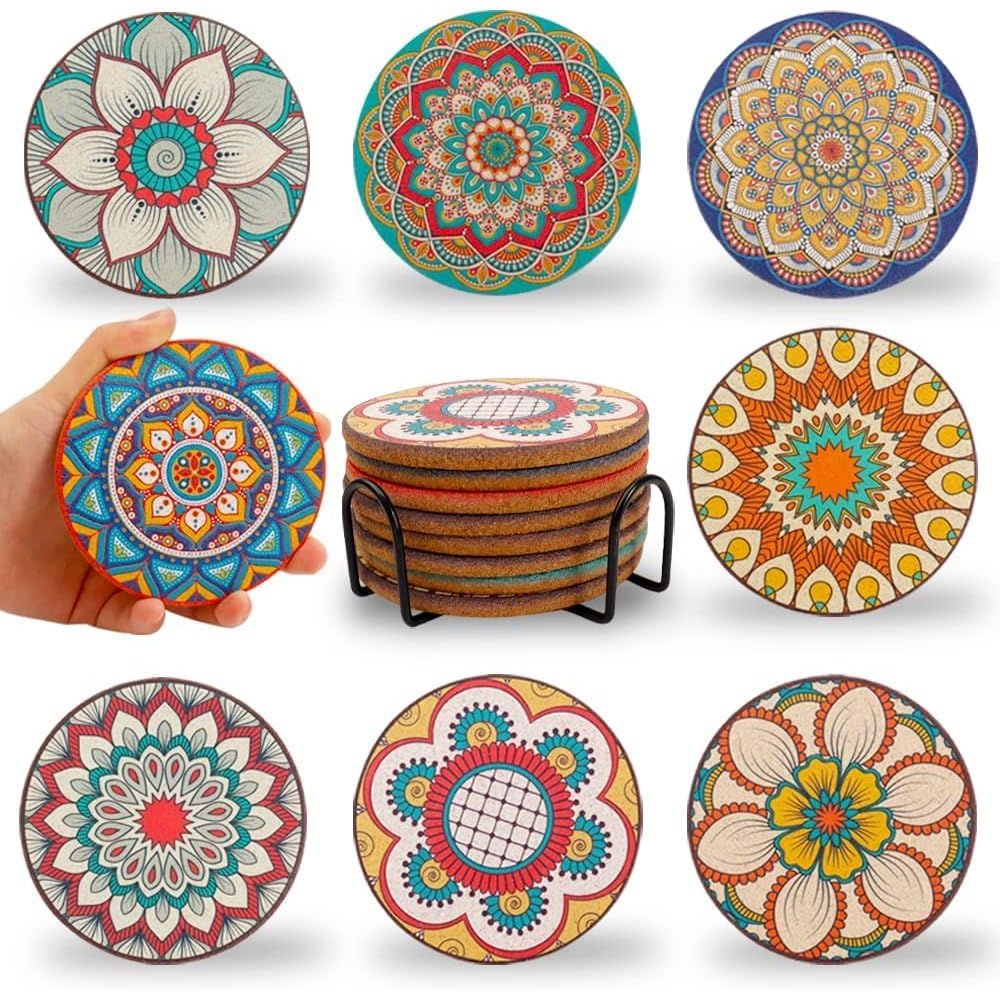 Home Bar Set - Juego de 8 Posavasos Redondos Coloridos